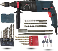 DUMDAAR 6 Month Warranty100% Copper Winding Heavy duty 1250W 26mm Hammer Drill Machine with 5pc bit 13mm drill chuck & Adaptor 13pc HSS 5Pc Masonry (Pack of 5) Rotary Hammer Drill(26 mm Chuck Size, 1200 W)