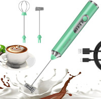 HOMEBASIC 50 W Green Hand Blender, Electric Whisk(3-Speed Electric Milk Frother – USB Rechargeable, Silent, Stainless Steel)