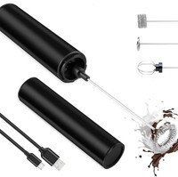 InstaCuppa 50 W Black Hand Blender(Rechargeable Travel Milk Frother with 3 Speed Settings, 4 Stainless Steel Whisks)