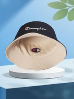 Highever Trendy Unisex Embroidered foldable cotton Reversible Bucket Hat(Beige, Black, Pack of 1)