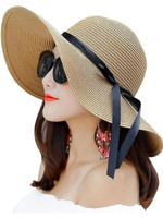 TREXEE Women Wide Brim Straw Sun Hat Floppy Foldable Roll up Beach Summer Hats UPF 50+(Cream, Pack of 1)