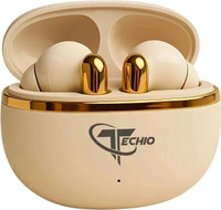 TECHIO AirBeats Wireless Earbuds with Dual Mic ENC for Clear Calls, 50H Playback Bluetooth(Golden, True Wireless)