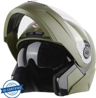Steelbird SBA-7 7Wings ISI Certified Flip-Up for Men and Women Motorbike Helmet(Dashing Battle Green)