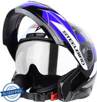 Steelbird SBA-7 Huracan ISI Certified Flip-Up Helmet for Men and Women with Sun Shield Motorbike Helmet(Matt Black Blue)