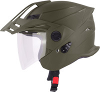 Steelbird SBH-23 Hunter ISI Certified Open Face Helmet Motorbike Helmet(Dashing Battle Green with Clear Visor)
