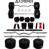 Adrenex 30 kg PVC GYM KIT WITH 3FT CURL, 3FT STRAIGHT ROD AND ACCESSORIES Home Gym Combo