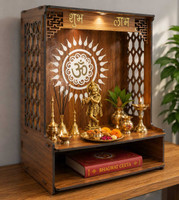 Gojeeva Engineered Wooden LED Temple Handcrafted Design Pooja Mandir for Home & Office Engineered Wood Home Temple(Height: 37.5, DIY(Do-It-Yourself))