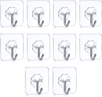 SWAPKART Transparent Self Adhesive Waterproof Wall Hooks for Kitchen and Bathroom Hook 10(Pack of 10)