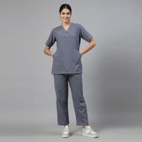 SHARMASCRUBS Women Medical Scrub – Doctors & Nurse Scrub Suit/ OT Dress (Grey, M) Shirt, Pant Hospital Scrub(Grey M)