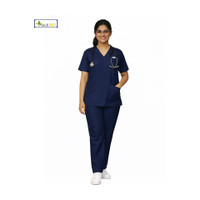 StitchMD Women scrub suit with 7 pockets|Special for Students|V-Neck| Shirt, Pant Hospital Scrub(Navy Blue M)
