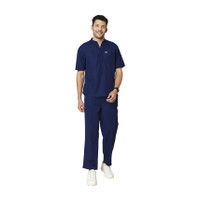 Knya med Classic Men's Mandarin Collar Scrubs Gown Hospital Scrub(Navy Blue S)