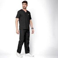 Knya med Classic Men's 10-Pocket Essential Scrub Suit Pant, Shirt Hospital Scrub(Black XXL)