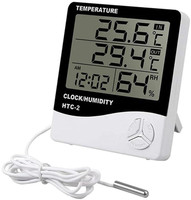 gadgetschroma HTC-2 Digital Hygrometer Thermometer Humidity Meter With LCD Display Clock A37 Hydrometer