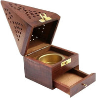 CraftOnline Wooden Incense Holder Box with Smoke Holes, Handcrafted Storage Sticks, Brown Wooden Incense Holder(Brown, Pack of 1)