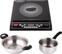 Pigeon 1800 W Induction Cooktop Push Button(Black, 19004335 with Stainless Steel Kadai 24 cm & Pan 16 cm)