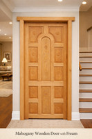 MAA BASHUMATA 12 Panel Solid Mahogany Wooden Door with Frame , 78x36x1.25 Inch Interior Door(Mahogany)