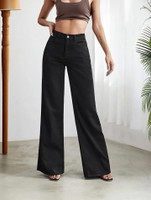 KOTTY Wide Leg Women Black Jeans
