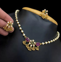 brado jewellery Brass Gold-plated Gold, Green, Maroon Jewellery Set(Pack of 1)