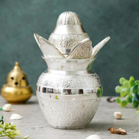 ZenCrafts Silver Plated Pooja Kalash with Coconut for Pooja Decor with Red Velvet Box Silver Kalash(Height: 5 inch, Silver)