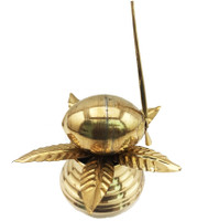 Real Craft Mangal Kalash with Brass Nariyal and Leafs | for Diwali Pooja Metallic Coconut Mango Leaves (7.5 cm x 7.5 cm x 10 cm),Small Size Brass Kalash(Height: 4 inch, Gold)