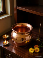 Marudhar Steel Copper Plating Kalash Lota For Festival Puja/Worship Pooja Items Iron Kalash(Height: 5 inch, Brown)