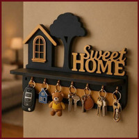 Sravana Sweet Home Wooden Key Organizer for Wall | Key Stand with Hanging Hooks Wood Key Holder(7 Hooks, Brown)
