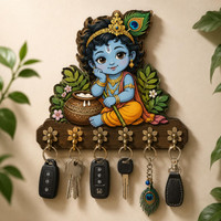 Shivmaan Art Krishna Key Holder for Home/Office Decor Wood Key Holder(6 Hooks, Multicolor)