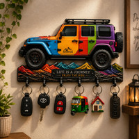 Shivmaan Art Adventure Jeep Key Holder – Stylish Wall-Mounted Key Organizer For Car Lovers Wood Key Holder(6 Hooks, Multicolor)