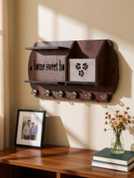 DWC Space-saving wall-mounted design Wood Key Holder(6 Hooks, Brown)