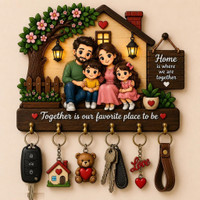 C4CRAFTS Premium Family Wooden Wall Key Holder, Key Hanger for Living Room Wood Key Holder(6 Hooks, Multicolor)