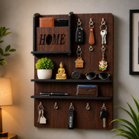Kn Arts Studio Wooden Key Holder Organizer for Keys and Accessories Wood Key Holder(10 Hooks, Brown)