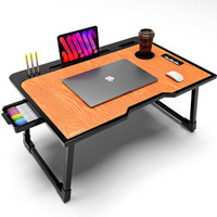 FurniGully Engineered Wood Laptop Table Portable | Foldable | Round Edges I Non-Slip Legs | Wood Portable Laptop Table(Finish Color - BROWN, Pre Assembled)