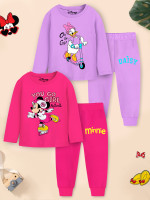 DISNEY BY MISS & CHIEF Kids Nightwear Girls Graphic Print Cotton Blend(Multicolor Pack of 2)
