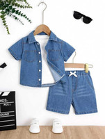 ELPIXIE FASHION Boys Casual Shirt Shorts(Light Blue)