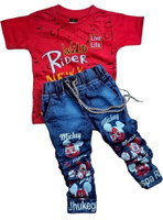 Fashion Stufff Boys Casual T-shirt Jeans(Red)