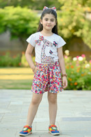 CUTE XII FASHION Girls Casual Top Shorts(White-Pink, Pack of 1)