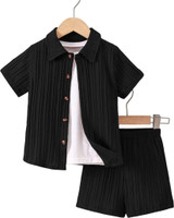 MISHA FASHION Boys Party(Festive) Shirt Shorts(Black)