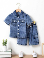 ELPIXIE FASHION Boys Casual Shirt Shorts(ACID BLUE)