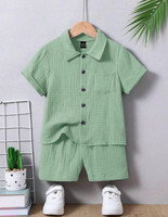 F Plus fashion Baby Boys Casual Shirt Shorts(Pista)