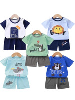 HEYDALS Baby Boys Casual T-shirt Shorts(Green-White-Lblue-Wblue-Royal)