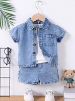ELPIXIE FASHION Boys Casual Shirt Shorts(Acid Light Blue)