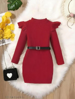 TOUCHMEKNOT Indi Girls Above Knee Casual Dress(Maroon, Full Sleeve)