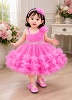 SB LASKAR GARMENTS Baby Girls Midi/Knee Length Party Dress(Pink, Sleeveless)