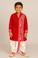 Chandra Boys Festive & Party, Wedding, Casual Kurta and Dhoti Pant Set(Red Pack of 1)