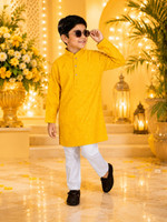 PN fashion Boys Festive & Party Kurta and Pyjama Set(Yellow Pack of 1)