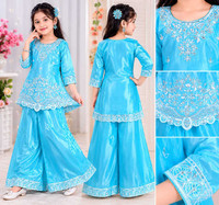 jarul Girls Festive & Party Kurta and Palazzo Set(Blue Pack of 1)