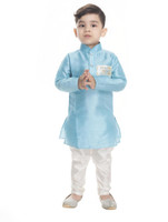 Boom Boys Boys Festive & Party Kurta and Pyjama Set(Light Blue Pack of 1)