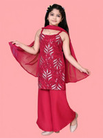 SPAMitude Girls Festive & Party Kurta and Palazzo Set(Pink Pack of 1)
