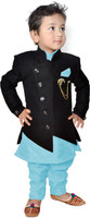 KL Collection Boys Festive & Party Kurta, Waistcoat and Pyjama Set(Black Pack of 1)