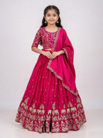 Happy Fashion Girls Lehenga Choli Ethnic Wear, Fusion Wear, Party Wear, Western Wear Embroidered Lehenga, Choli and Dupatta Set(Pink, Pack of 1)